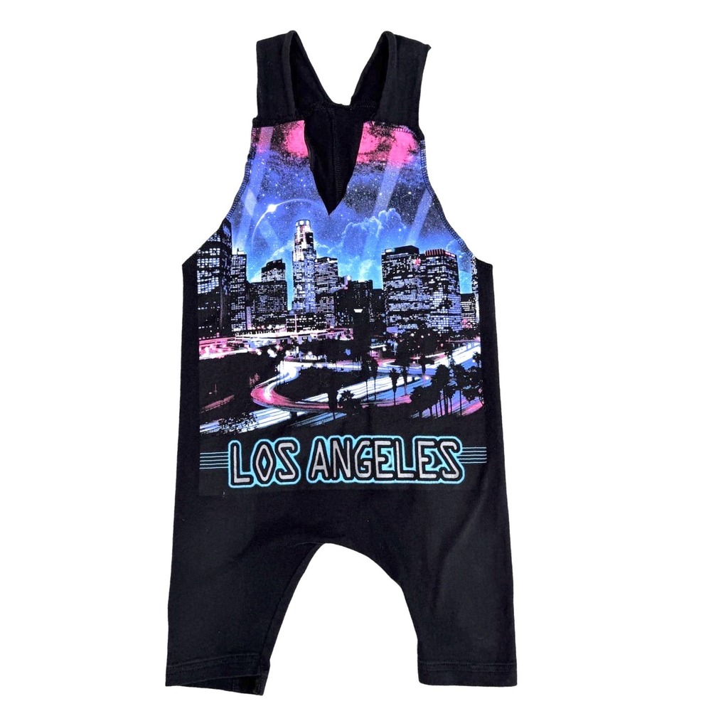 Simple‎ Upcycled Romper Graphic Los Angeles Skyline Black Neon Graphic Kids 4T